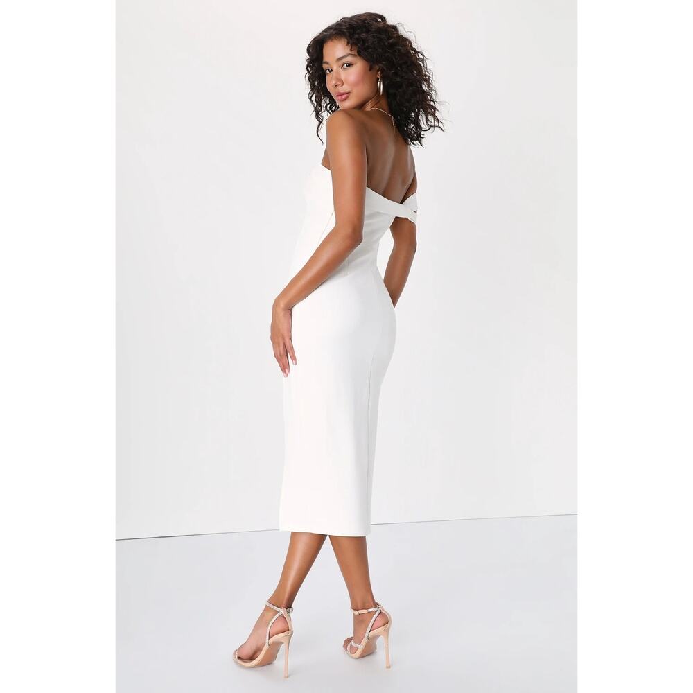 NWOT Lulus Twist and Make Up White One-Shoulder Bodycon Midi Dress M - Picture 3 of 10